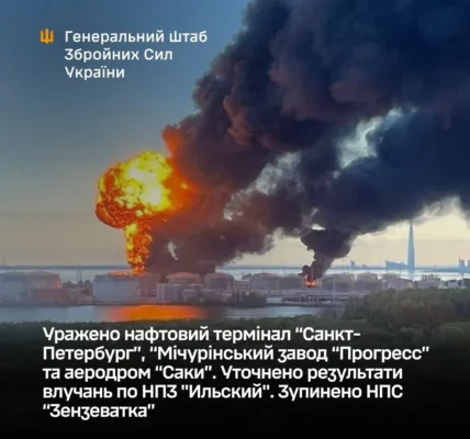 Генштаб підтвердив ураження нафтотерміналу в петербурзі, кораблів у кронштадті і заводу